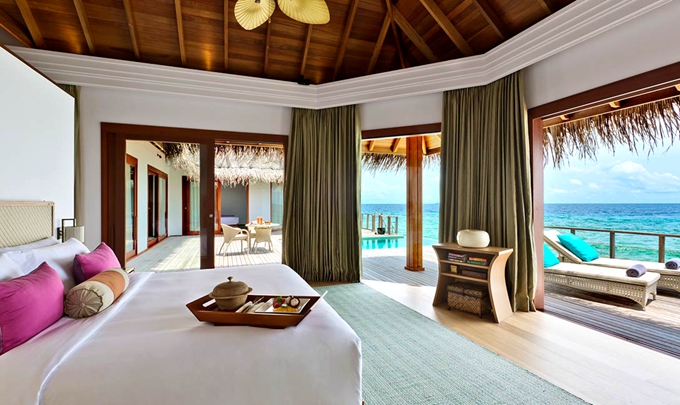 房型内部设施图片参考，如无边泳池与电视及音响， 双卧室带泳池海洋庭院-Two-Bedroom Ocean Pavilion Villa maldievs(都喜天阙 Dusit Thani) 