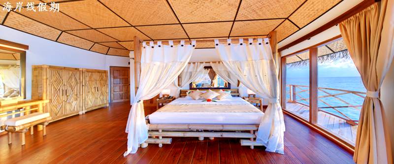 房型内部设施图片参考，如无边泳池与电视及音响， 高级水上小屋-Superior Water bungalow maldievs(安嘎嘎岛 Angaga Island) 