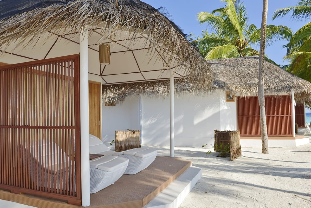 房型内部设施图片参考，如无边泳池与电视及音响， 海滩平房-Beach Bungalow maldievs(蓝色美人蕉(礁) Thulhagiri Island Resort) 