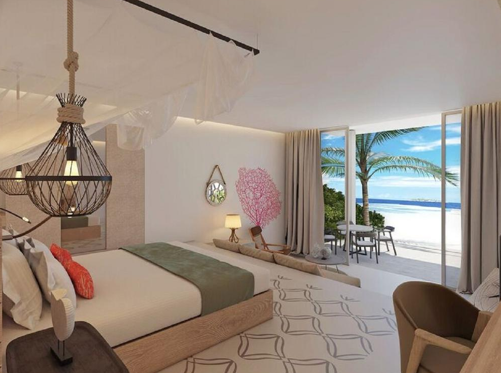 房型内部设施图片参考，如无边泳池与电视及音响， King Beach Suite-国王海滩套房（双卧）  maldievs(伊露薇丽岛 Sun Aqua Iru Veli) 