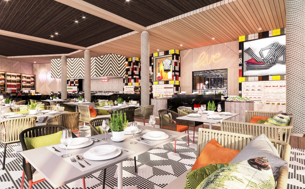 硬石酒店 HARD ROCK HOTEL MALDIVES,dining时间( 6:30-10：30，10:30 - 18:00，18:00 - 22:30 )美食攻略 Sessions restaurant（主餐厅） ，方便大家选岛（海岸线假期一级代理提供），海岛马尔代夫maldives