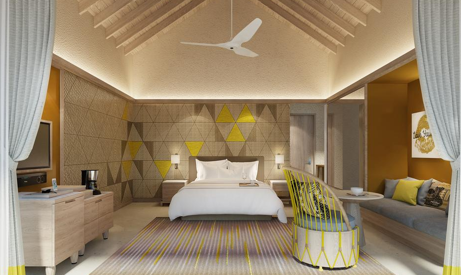 房型内部设施图片参考，如无边泳池与电视及音响， 白金水上别墅-Platinum Overwater Villa maldievs(硬石酒店 HARD ROCK HOTEL MALDIVES) 