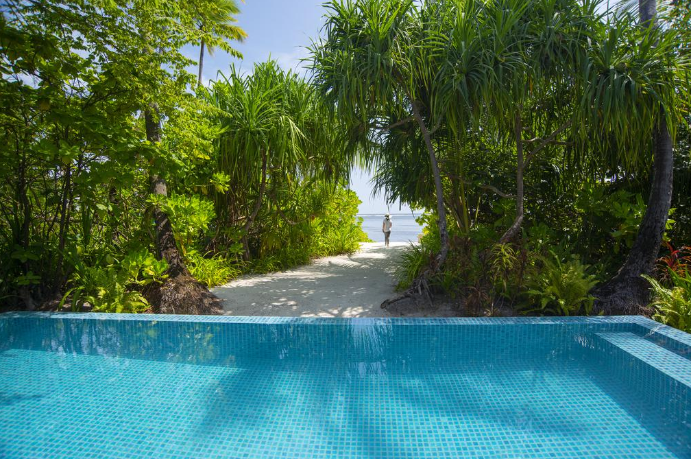 房型内部设施图片参考，如无边泳池与电视及音响， Sunrise luxury beach pool villa-日出豪华沙滩泳池别墅 maldievs(瑞喜敦迪鼓拉D岛 The Residence Maldives at Dhigurah) 