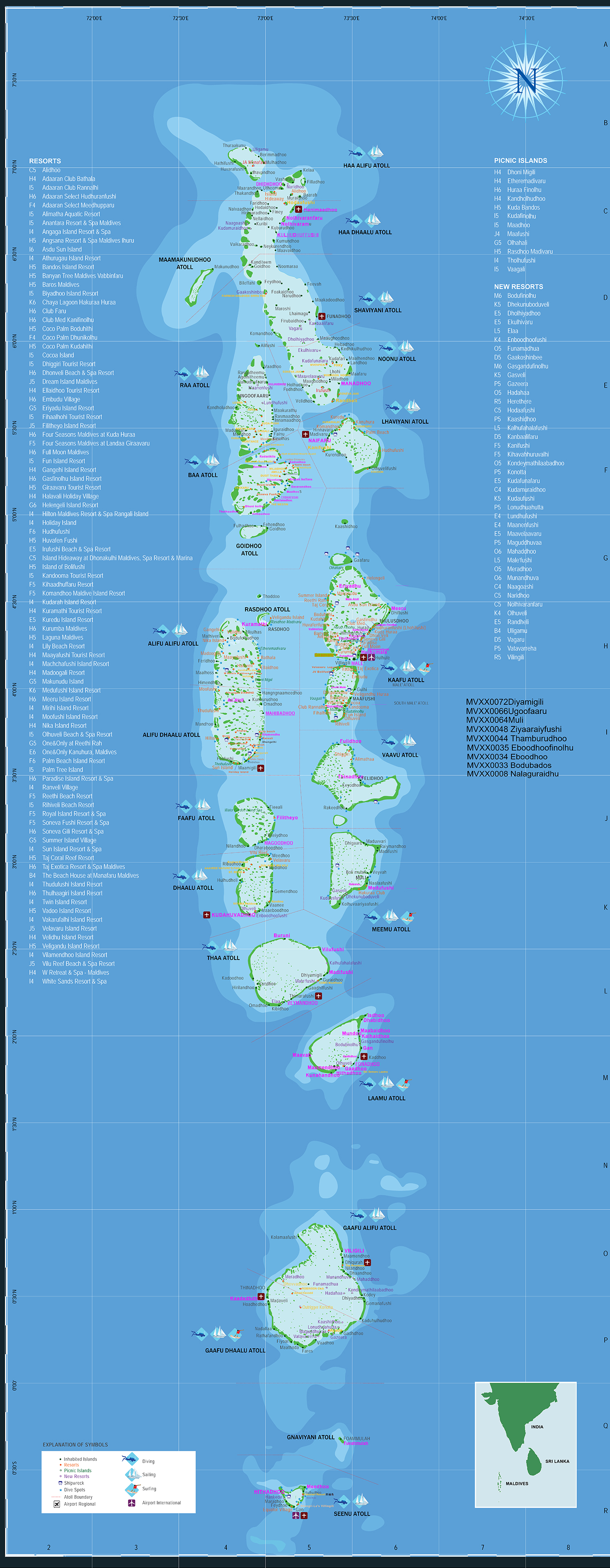 马尔代夫首都马累,国际机场岛,环礁地图