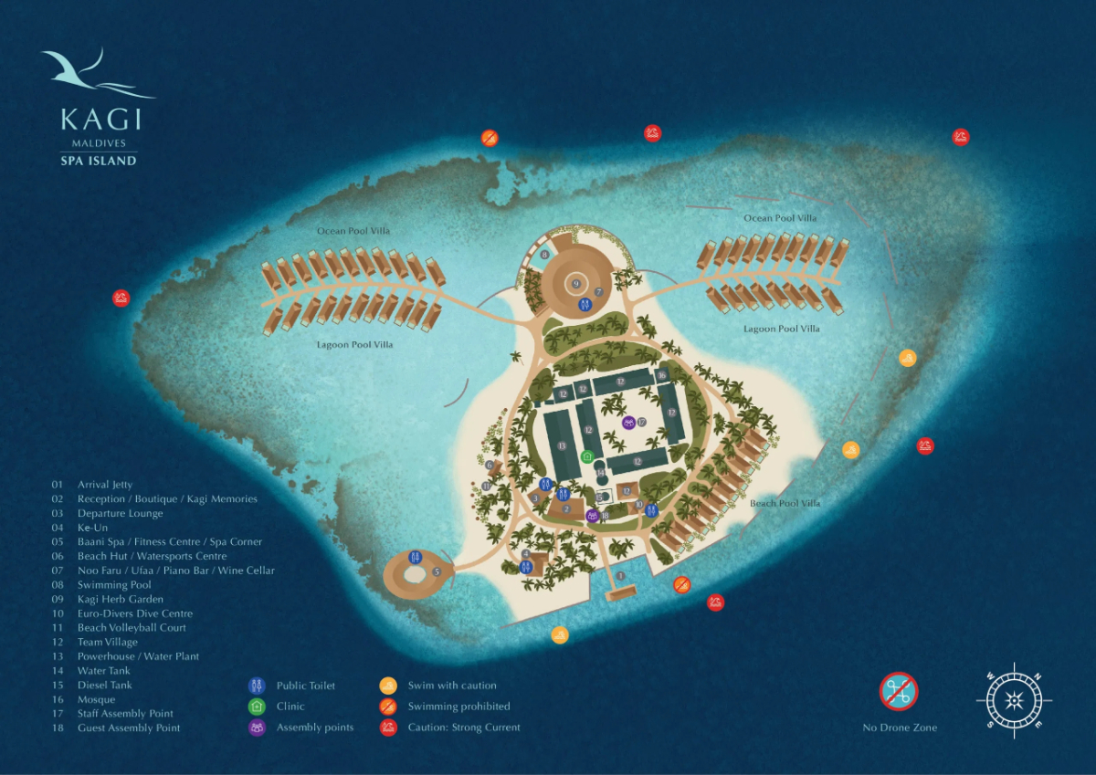 马尔代夫 卡吉岛 Kagi Maldives Spa Island 平面地图查看