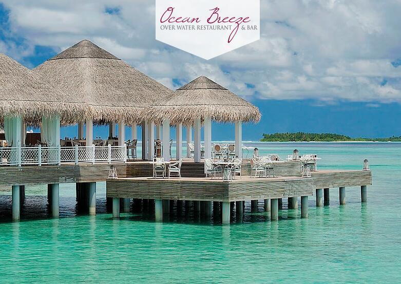 阿雅达岛 Ayada Maldives,dining时间( 12:00至15:00 , 19:00至22:00 , 周二休息 )美食攻略 The Ocean Breeze--水上餐厅和酒吧 ,方便大家选岛(海岸线假期一级代理提供),海岛马尔代夫maldives