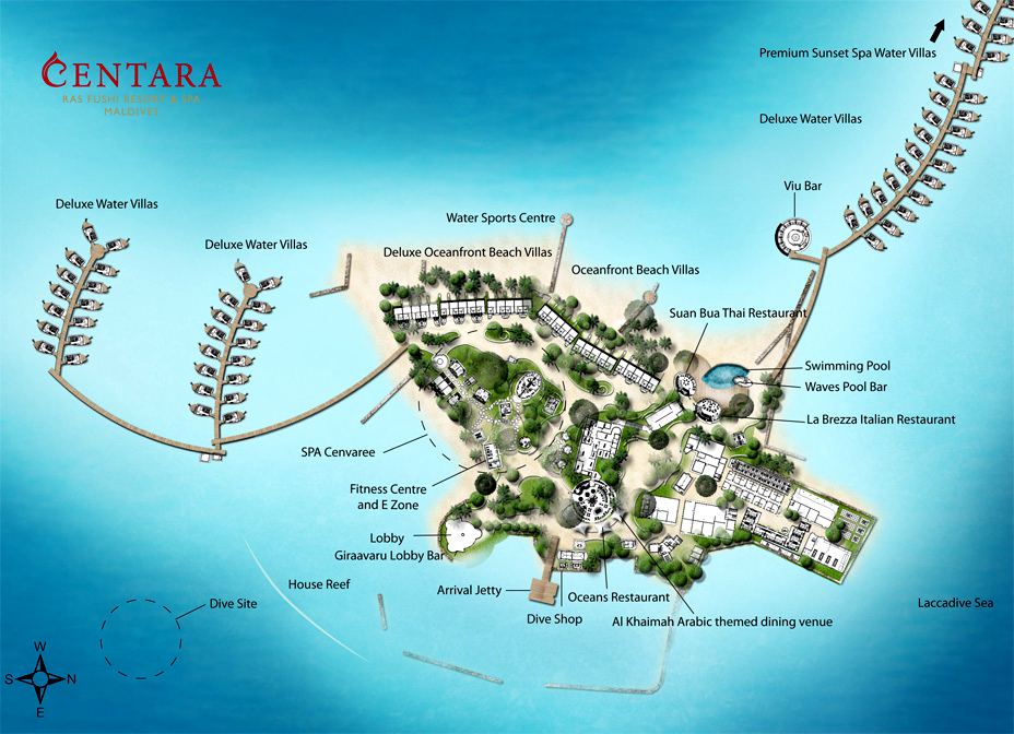马尔代夫 国王岛(圣塔拉富士) Centara Ras Fushi 平面地图查看