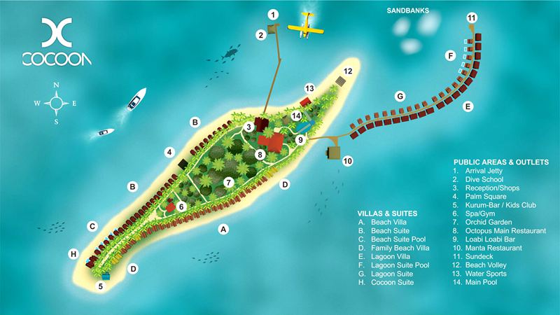 马尔代夫 可可尼岛 Cocoon Maldives 平面地图查看