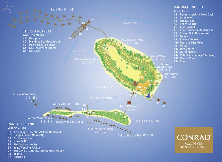 马尔代夫 港丽|希尔顿·康莱德 Conrad Maldives Rangali 平面地图查看