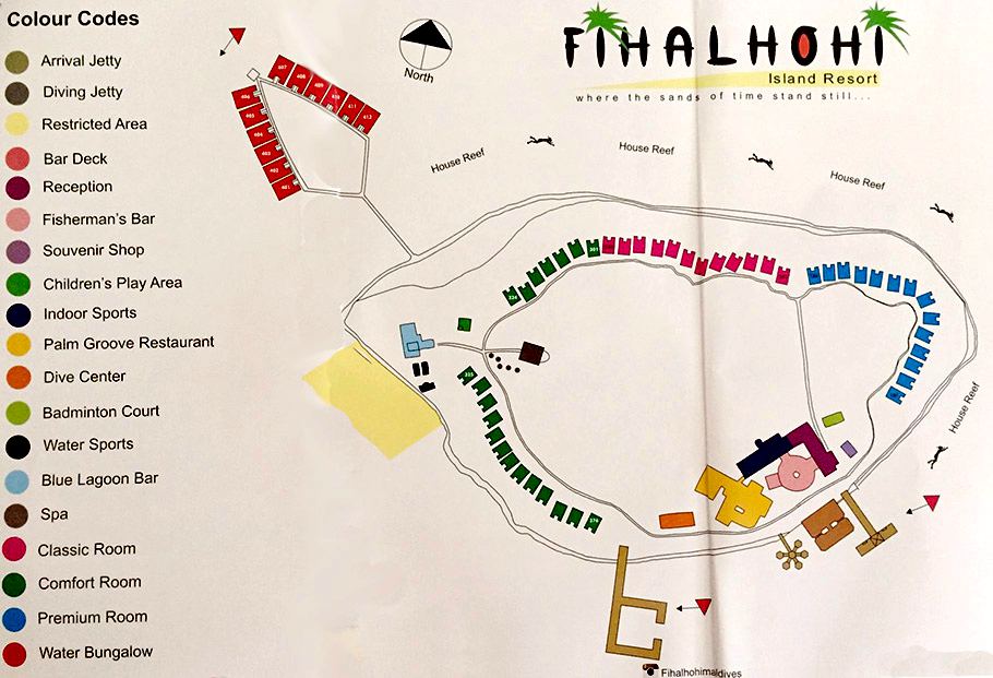 马尔代夫 菲哈后岛 Fihalhohi Island Resort 平面地图查看