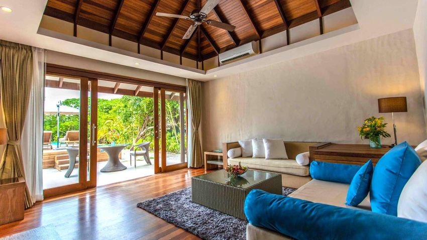 房型内部设施图片参考，如无边泳池与电视及音响， 带游泳池的豪华日落海滩别墅-Deluxe Sunset Beach Villa with Lap Pool maldievs(神仙珊瑚岛 Island Hideaway at Dhonakulhi) 