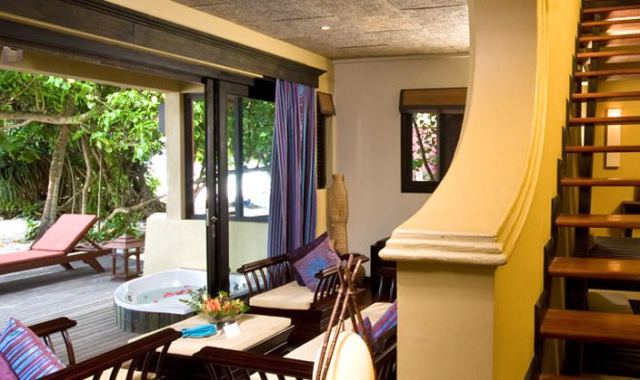 房型内部设施图片参考，如无边泳池与电视及音响， 海滩别墅-Deluxe Beach Villa maldievs((J岛)月桂岛 J Resort Alidhoo) 