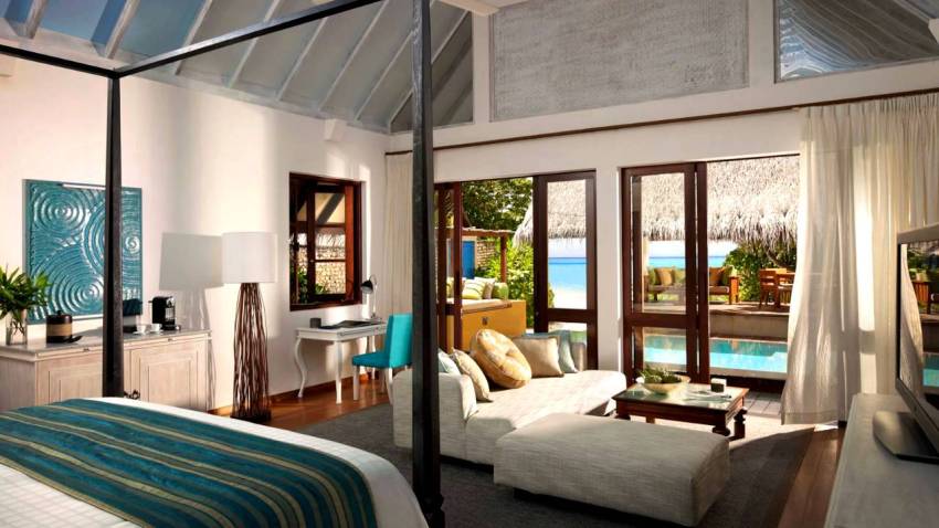 房型内部设施图片参考，如无边泳池与电视及音响， 带泳池的双卧室家庭海滩屋-Two-Bedroom Family Beach Bungalow with Pool maldievs(大四季-兰达吉拉瓦鲁 Fourseasons Landaa Giraavaru) 