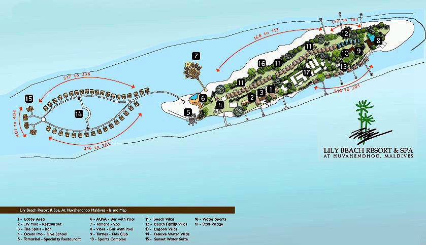 马尔代夫 莉莉岛|丽莉岛 Lily Beach Resort 平面地图查看