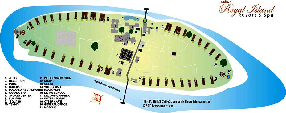马尔代夫 皇家岛 Royal Island Resort 平面地图查看
