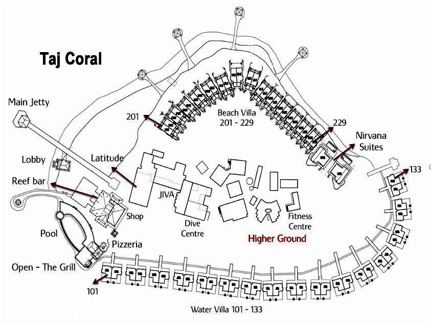 马尔代夫 泰姬珊瑚岛 Taj Coral Reef Resort 平面地图查看