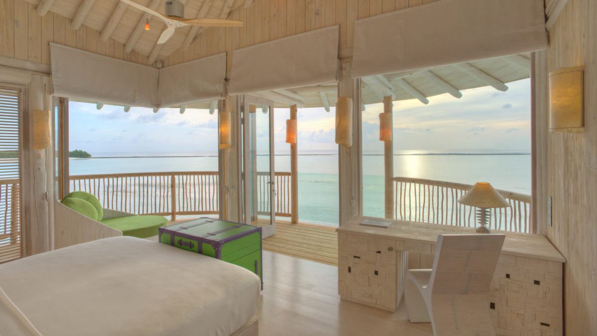 房型内部设施图片参考，如无边泳池与电视及音响， 2 Bedroom Water Retreat with Slide-双卧室水上别墅带滑梯 maldievs(索尼娃贾尼岛 Soneva Jani) 