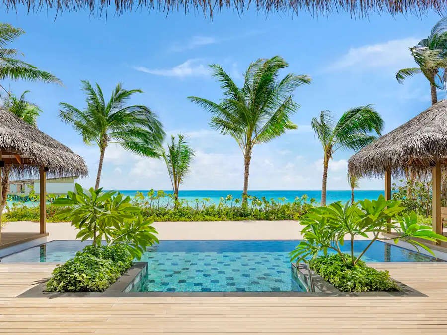 房型内部设施图片参考，如无边泳池与电视及音响， 2 BEDROOM BEACH POOL VILLA-双卧室沙滩泳池别墅  maldievs(希尔顿·阿明吉利岛 Hilton Maldives Amingiri Resort & Spa) 