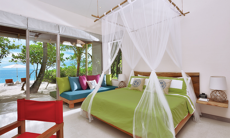 房型内部设施图片参考，如无边泳池与电视及音响， 豪华沙滩别墅-Deluxe Beach Villas maldievs(奥露岛 OBLU by Atmosphere at Helengeli) 