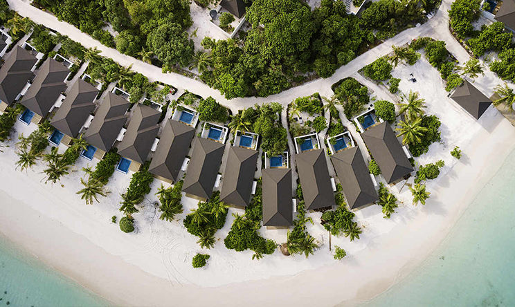 房型内部设施图片参考,如无边泳池与电视及音响, Beach Bungalow garden pool-花园泳池沙滩房 maldievs(新鲁滨逊诺鲁岛|努努岛 Robinson Club Noonu)