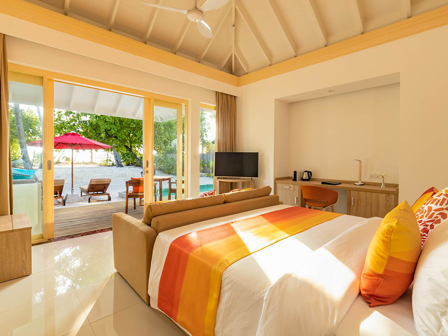 房型内部设施图片参考,如无边泳池与电视及音响, 2 Bedroom Family Pool Beach Villa-双卧沙滩家庭泳池别墅  maldievs(禧亚世嘉岛 Siyam World Maldives)