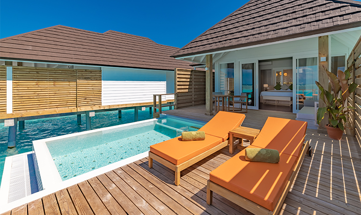 房型内部设施图片参考，如无边泳池与电视及音响， Grand Water Villa With Pool-气派水上别墅（带泳池）  maldievs(双鱼岛|欧芙菲莉岛 Olhuveli Beach & Spa Resort) 