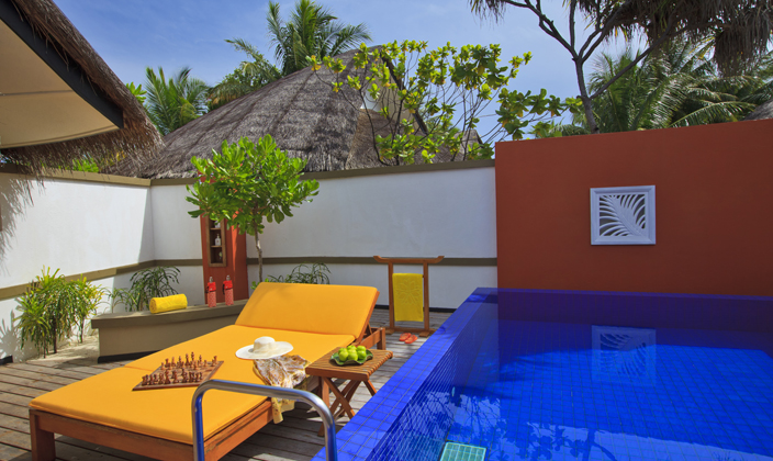 房型内部设施图片参考，如无边泳池与电视及音响， Angsana Villa-悦椿别墅  maldievs(薇拉瓦鲁岛|AV岛|海龟岛 Angsana velavaru) 