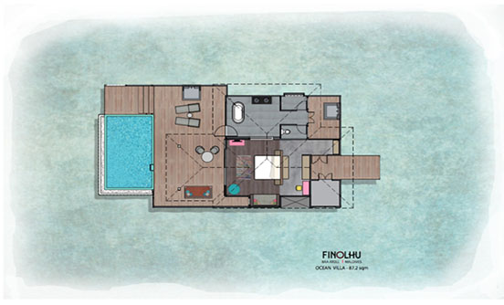 房型内部设施图片参考，如无边泳池与电视及音响， 海洋泳池别墅-Ocean Villa with pool maldievs(菲诺芙岛 Finolhu Maldives) 