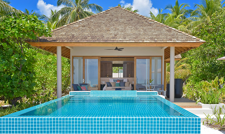 房型内部设施图片参考，如无边泳池与电视及音响， 沙滩别墅带泳池-BEACH RETREAT WITH POOL maldievs(翡翠法鲁富士岛 Emerald Faarufushi Resort and Spa) 