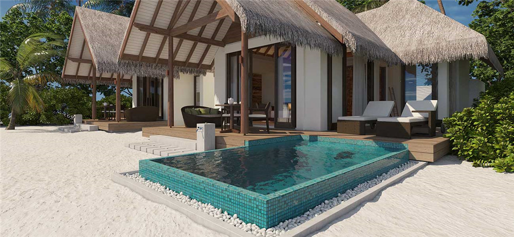 房型内部设施图片参考,如无边泳池与电视及音响, Family Beach Pool Villa-家庭海滩泳池别墅 maldievs(海瑞坦斯阿拉岛|瑰宝岛 Heritance Aarah Maldives)