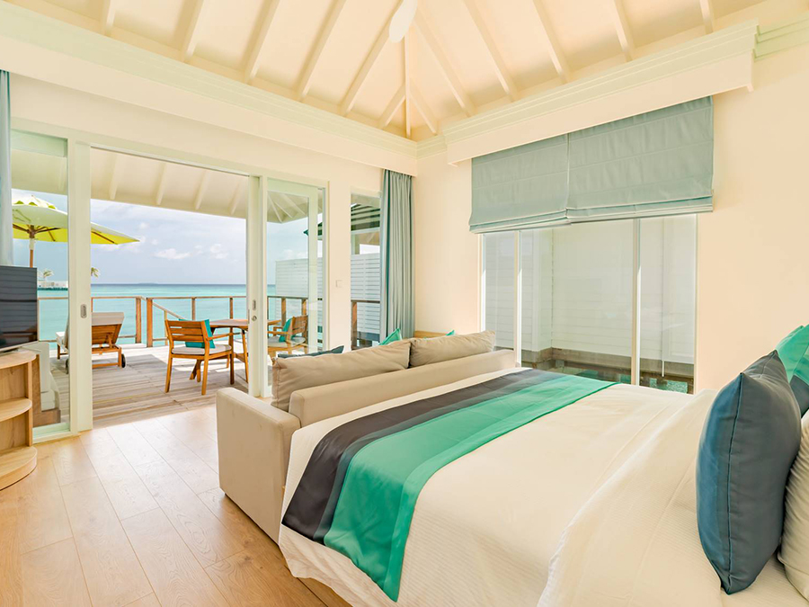 房型内部设施图片参考,如无边泳池与电视及音响, 2 Bedroom Lagoon Villa With Pool + Slide-双卧潟湖滑梯泳池别墅  maldievs(禧亚世嘉岛 Siyam World Maldives)