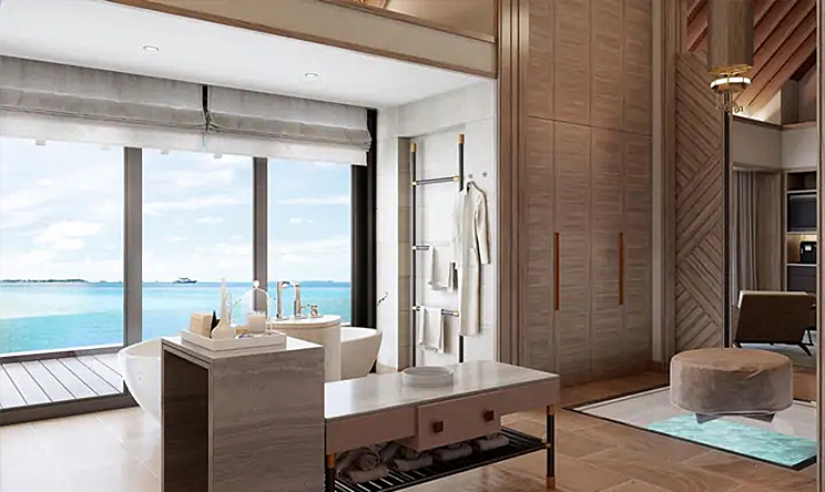 房型内部设施图片参考，如无边泳池与电视及音响， Grand Overwater Villa With Pool-豪华水上泳池别墅  maldievs(华尔道夫.伊塔富士岛|希尔顿 Waldorf Astoria Maldives Ithaafushi) 