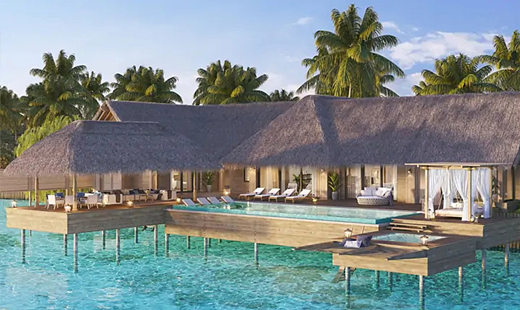 房型内部设施图片参考，如无边泳池与电视及音响， Two Bedroom Reef Villa With Pool-双卧礁湖泳池别墅  maldievs(华尔道夫.伊塔富士岛|希尔顿 Waldorf Astoria Maldives Ithaafushi) 