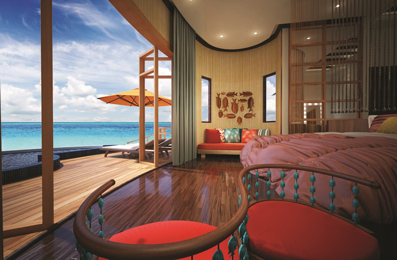 房型内部设施图片参考，如无边泳池与电视及音响， Honeymoon water pool suite-蜜月泳池水上套房 maldievs(奥静岛 OBLU by Atmosphere at sangeli) 