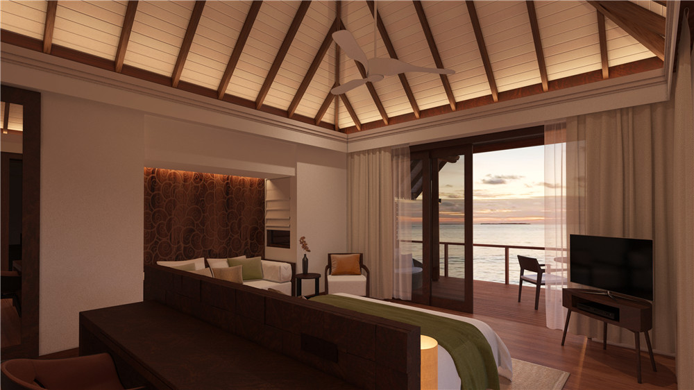 房型内部设施图片参考,如无边泳池与电视及音响, Ocean Suite-海洋套房 maldievs(海瑞坦斯阿拉岛|瑰宝岛 Heritance Aarah Maldives)