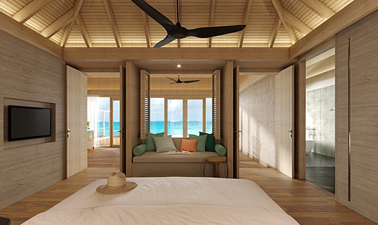 房型内部设施图片参考，如无边泳池与电视及音响， 海洋套房带泳池-OCEAN SUITE WITH POOL maldievs(翡翠法鲁富士岛 Emerald Faarufushi Resort and Spa) 